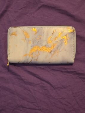 Marble Print Zip Wallet with Gold Foil Accents